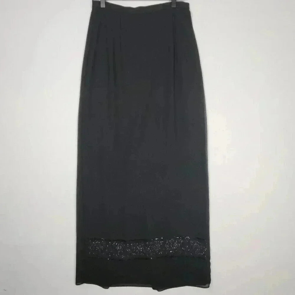J.R. Nites Caliendo‎ Womens Long Skirt 6 Black Beaded Back Slit Formal Holiday
